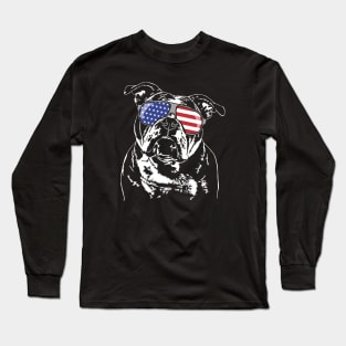 Funny Proud Old English Bulldog American Flag sunglasses dog Long Sleeve T-Shirt